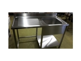 Nerez stůl mycí nad myčku se dřezem a policí vpravo 1300x700x900mm gastro bazar