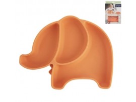 Talířek s přísavkou SLON oranžový, silikon, dělený, 23x18x3,4cm