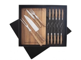 Steak set nůž + vidlička + vidlice nerez/dřevo