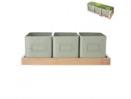 Květináč bylinky GREENISH 11,5x11,5 cm 3 ks+podtácek